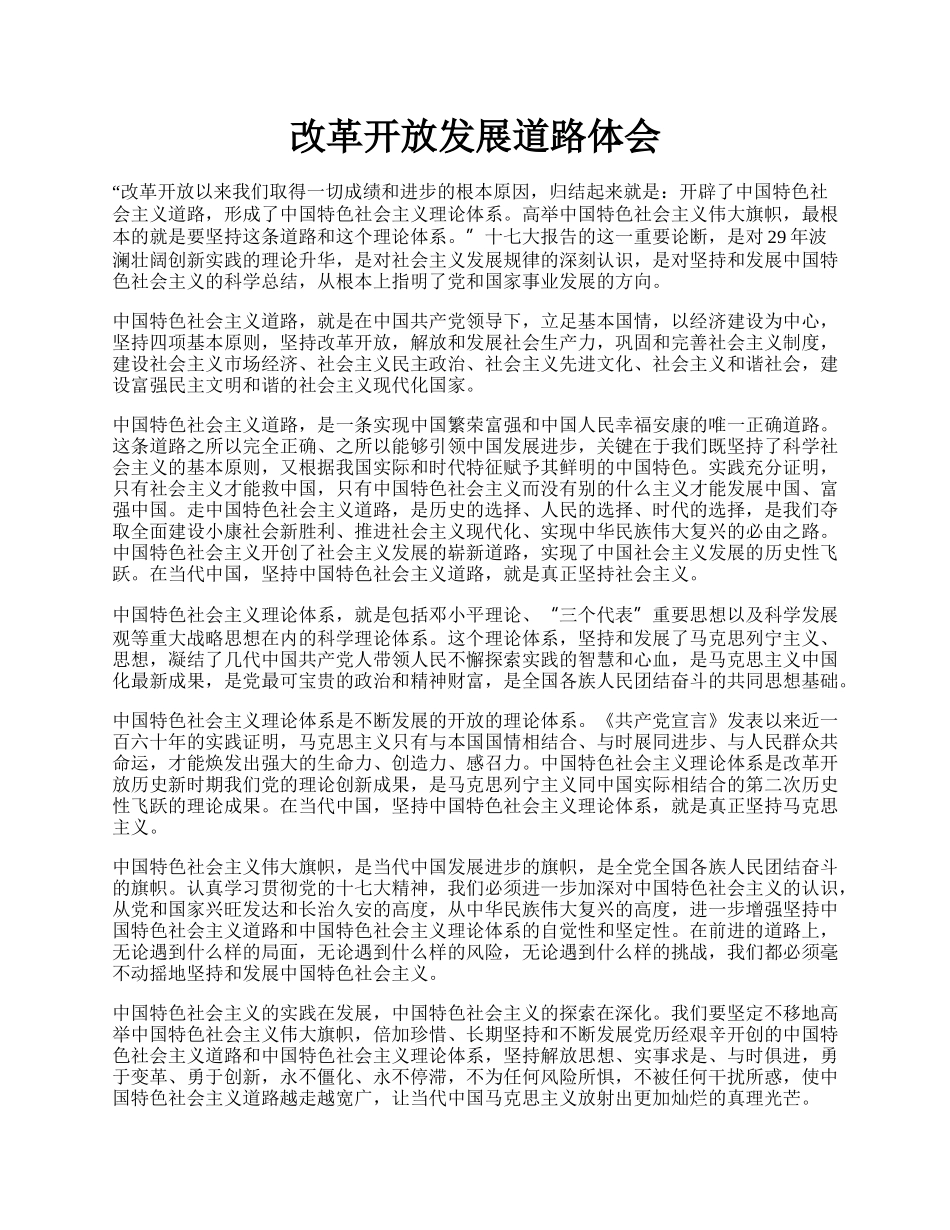 改革开放发展道路体会.docx_第1页