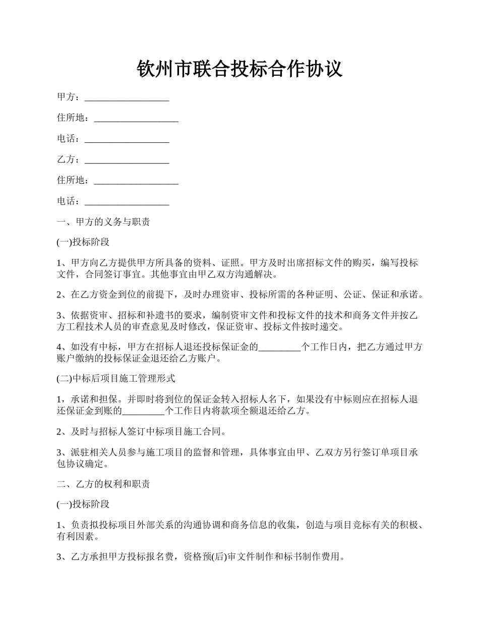 钦州市联合投标合作协议.docx_第1页