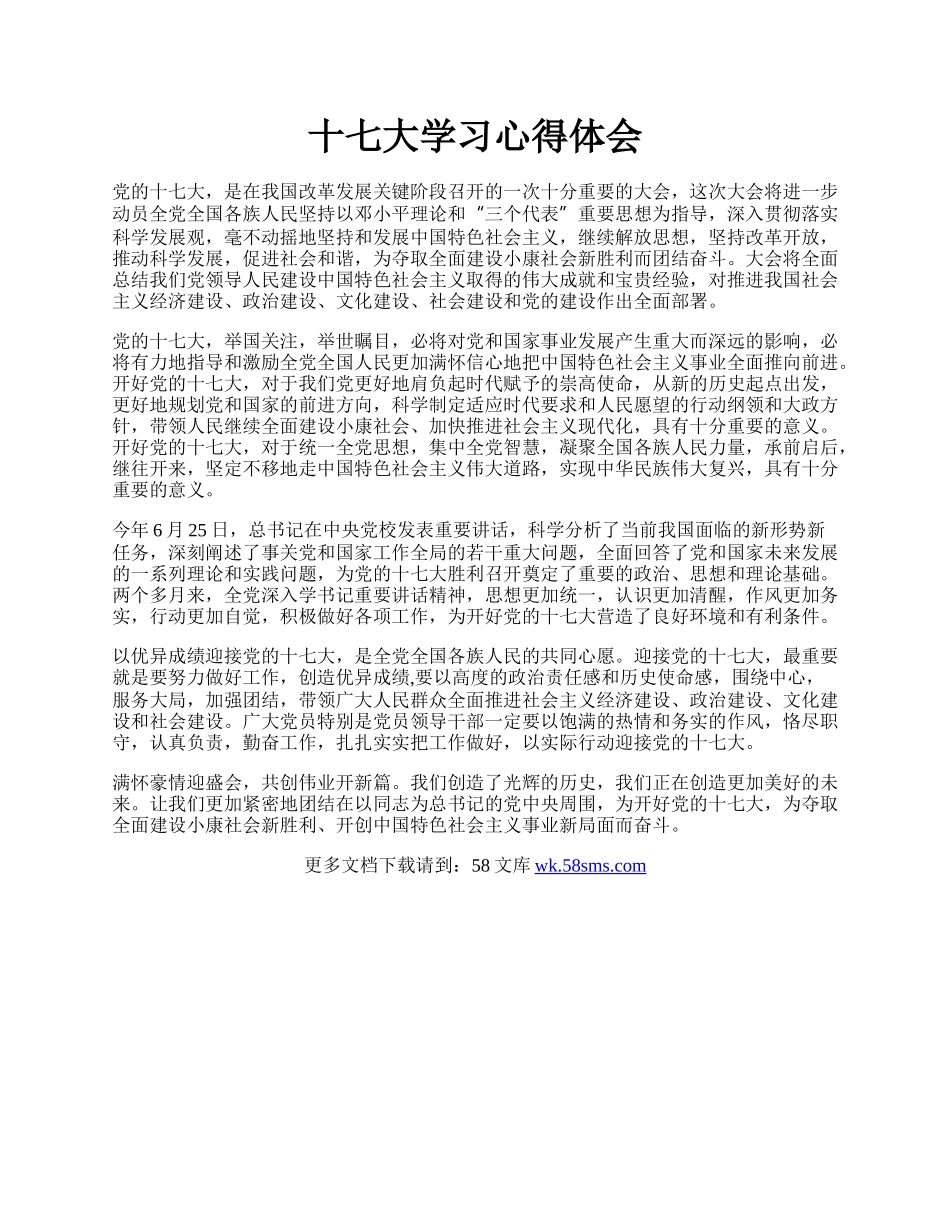 十七大学习心得体会.docx_第1页