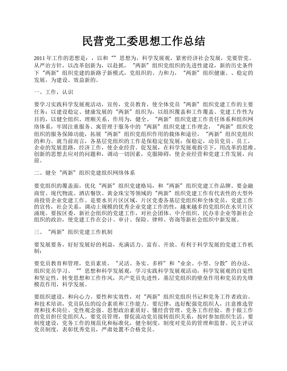 民营党工委思想工作总结.docx_第1页