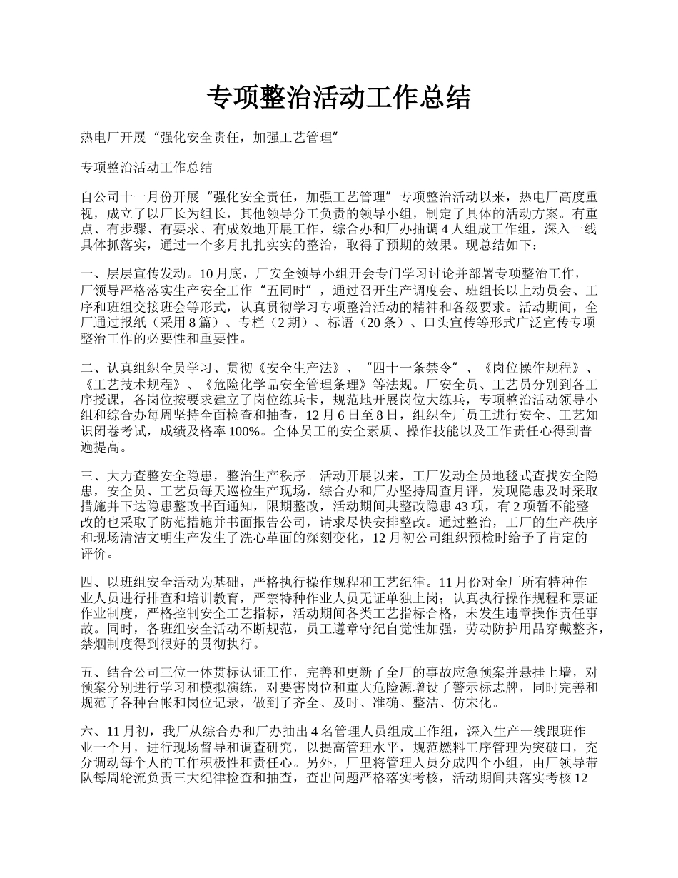 专项整治活动工作总结.docx_第1页