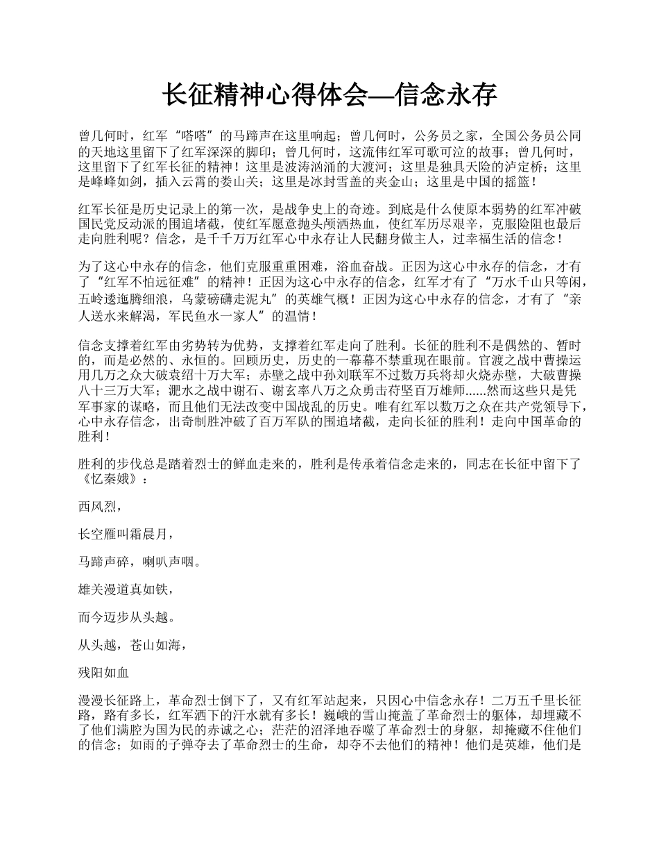 长征精神心得体会—信念永存.docx_第1页