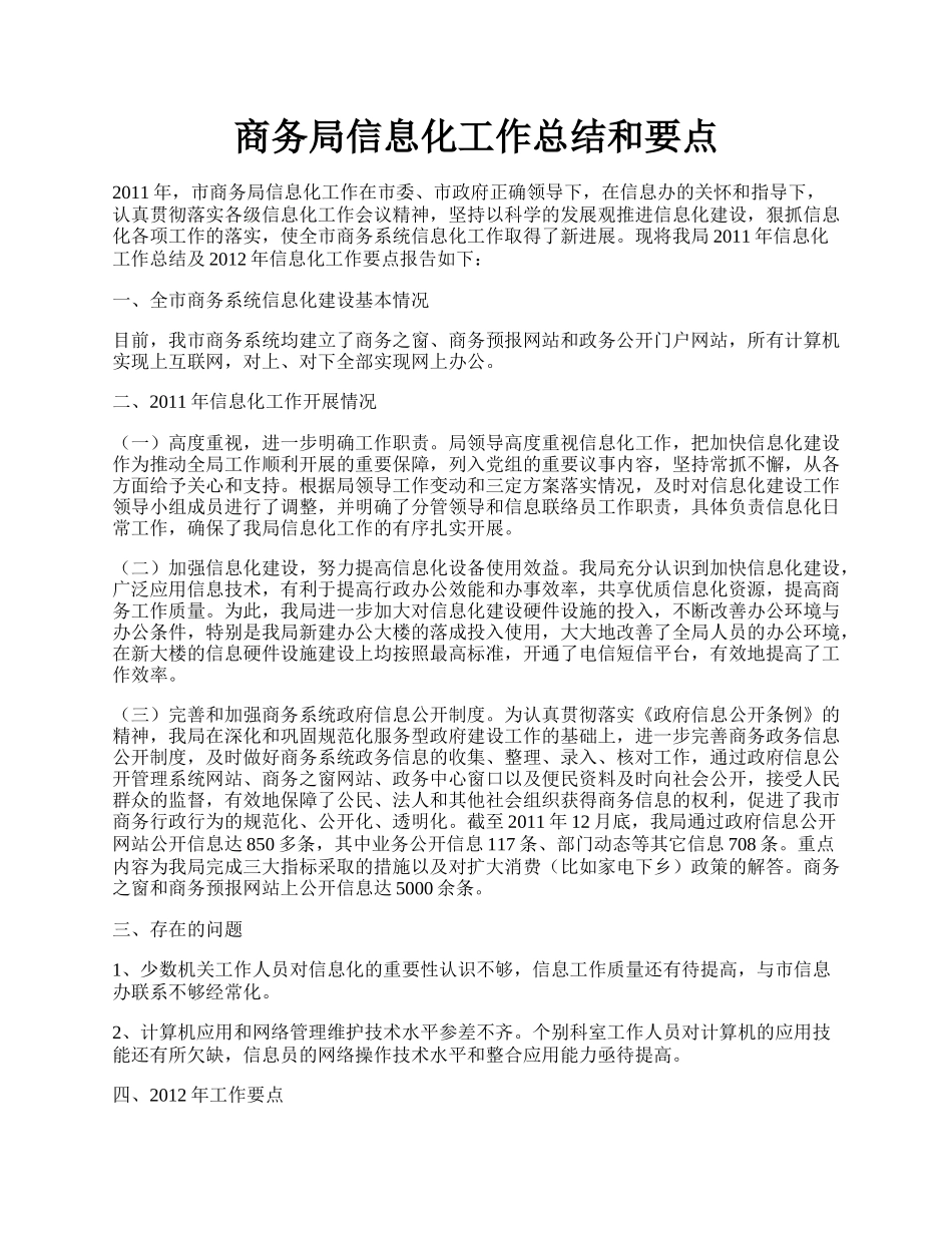 商务局信息化工作总结和要点.docx_第1页