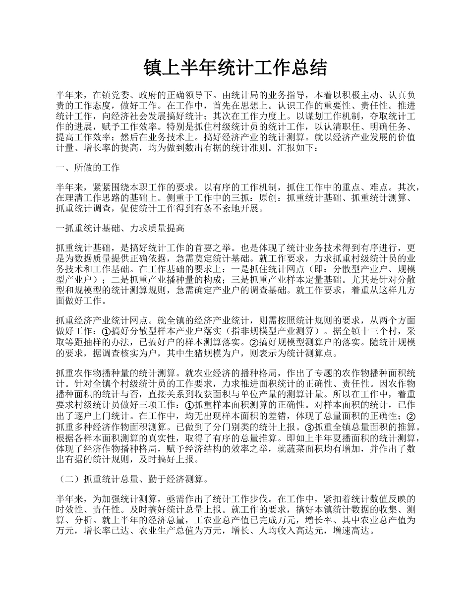 镇上半年统计工作总结.docx_第1页