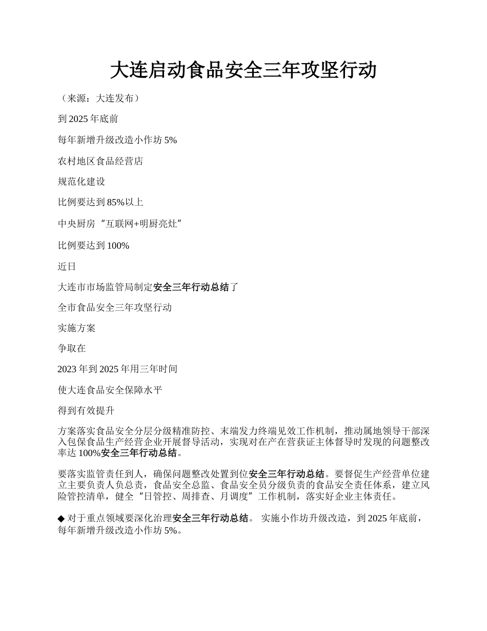 大连启动食品安全三年攻坚行动.docx_第1页