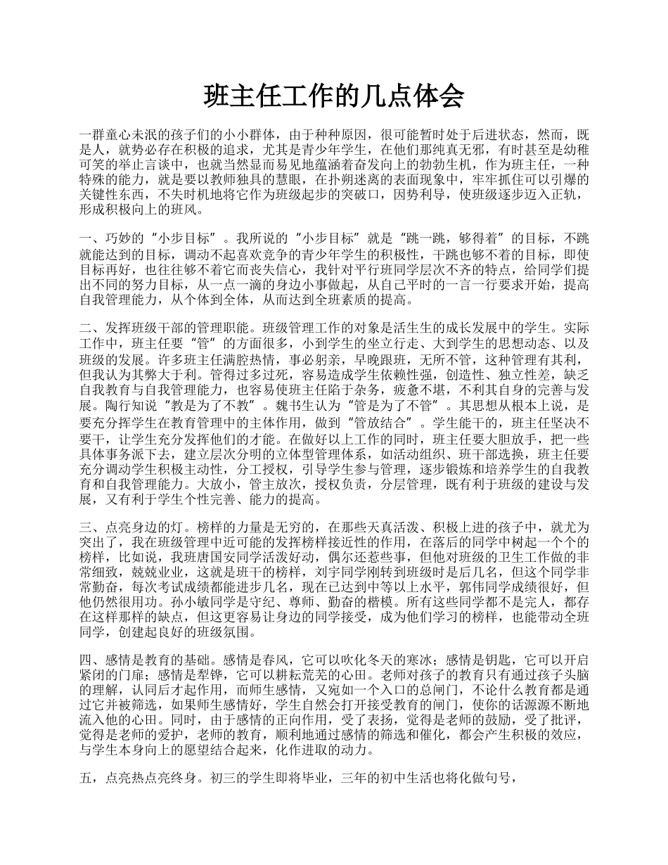 班主任工作的几点体会.docx_第1页