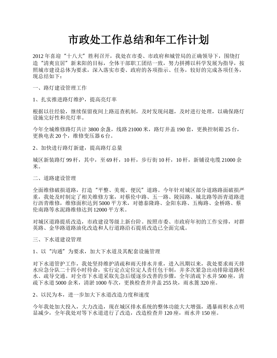 市政处工作总结和年工作计划.docx_第1页