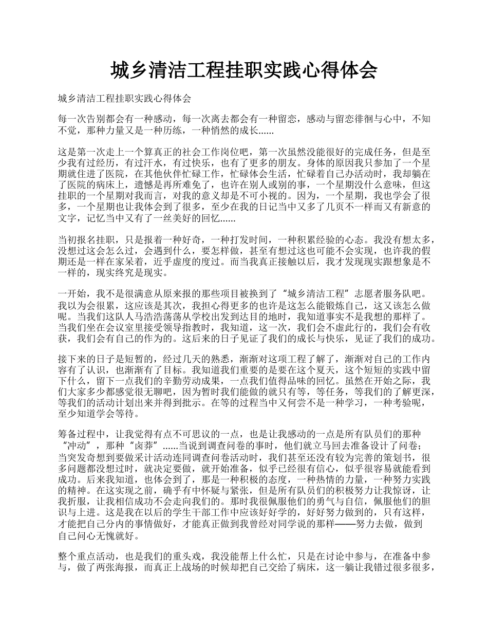 城乡清洁工程挂职实践心得体会.docx_第1页