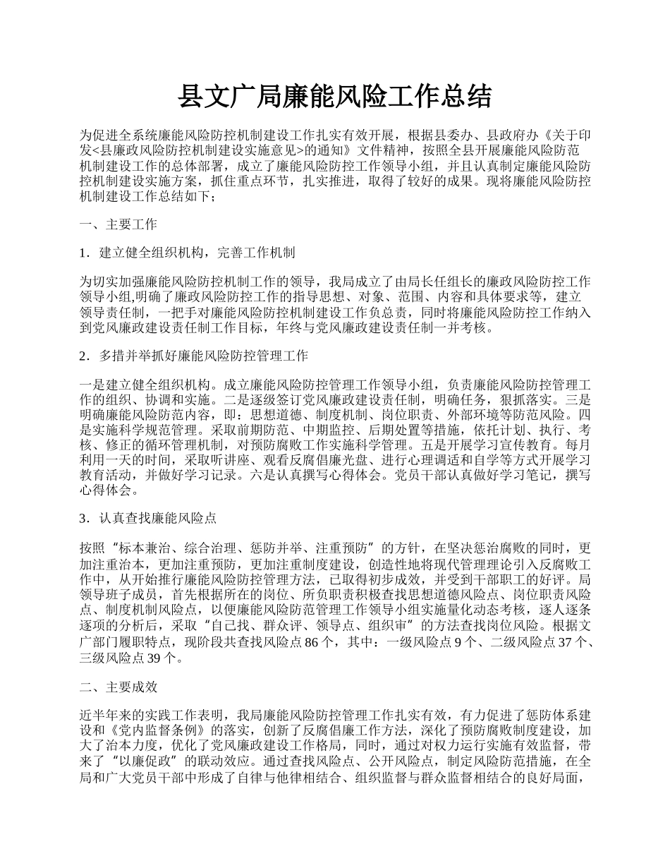 县文广局廉能风险工作总结.docx_第1页