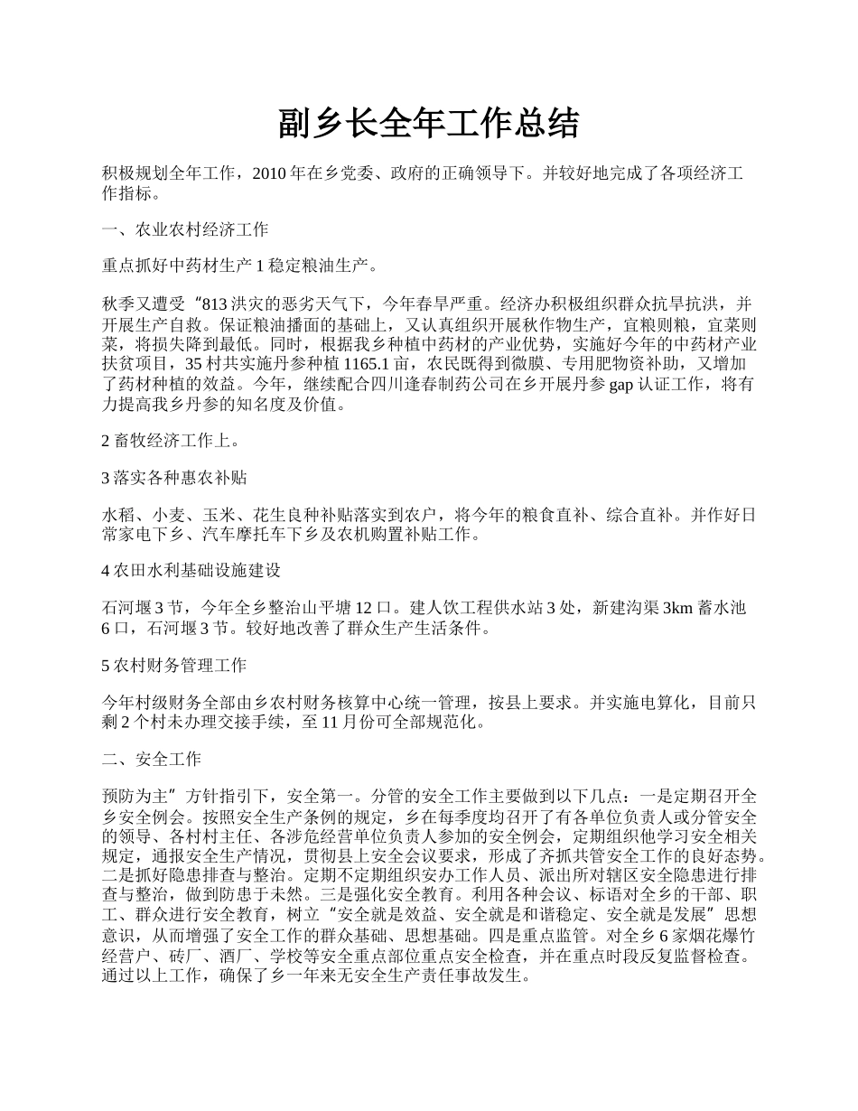 副乡长全年工作总结.docx_第1页