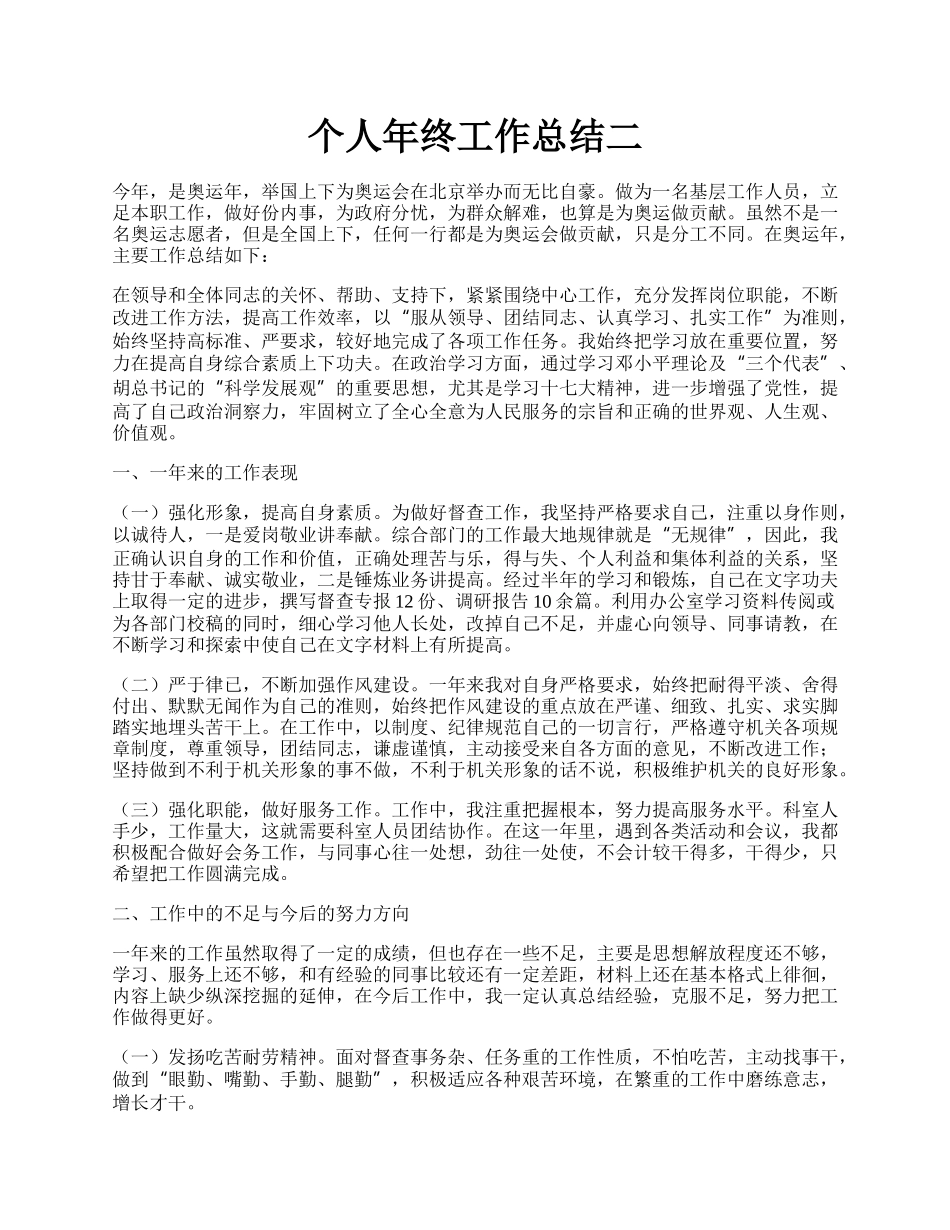 个人年终工作总结二.docx_第1页