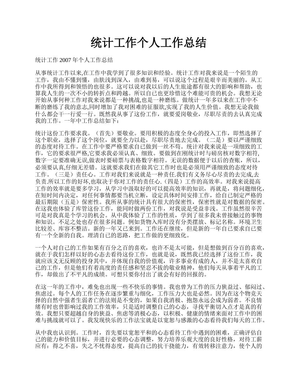 统计工作个人工作总结.docx_第1页