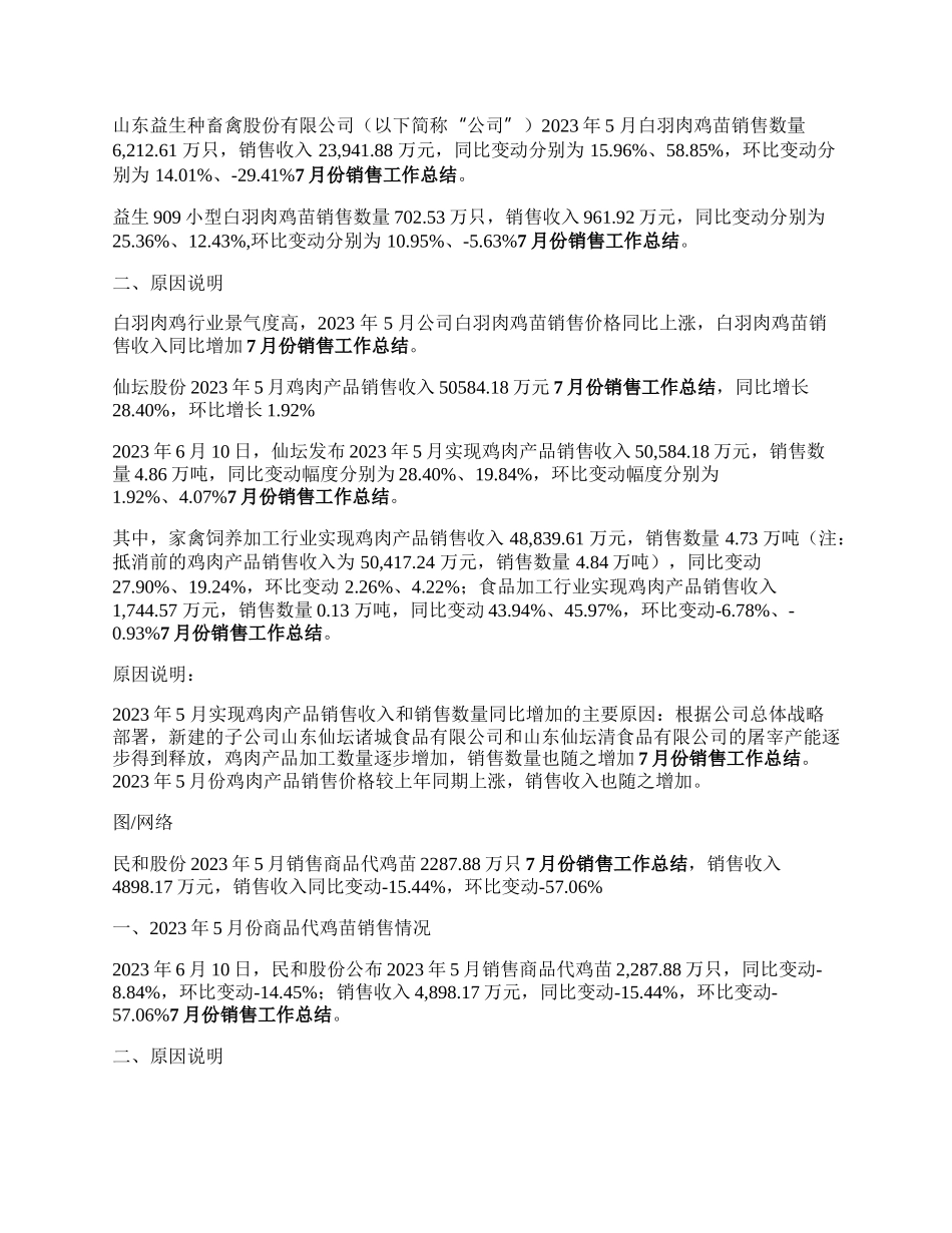 7家上市公司发布5月份肉鸡销售数据，其中圣农、仙坛销售收入同比环比均增加.docx_第2页