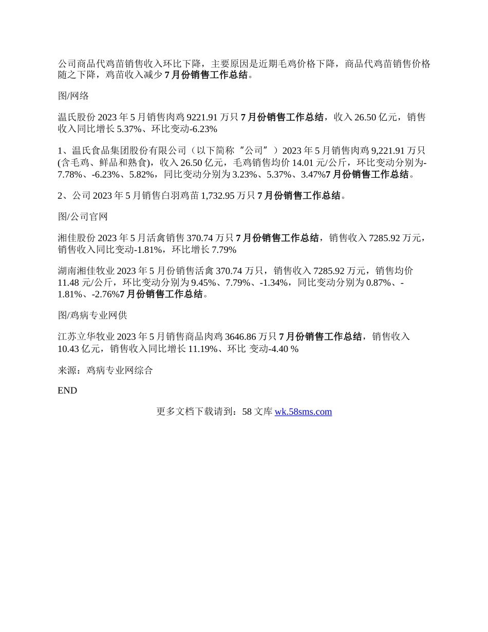 7家上市公司发布5月份肉鸡销售数据，其中圣农、仙坛销售收入同比环比均增加.docx_第3页