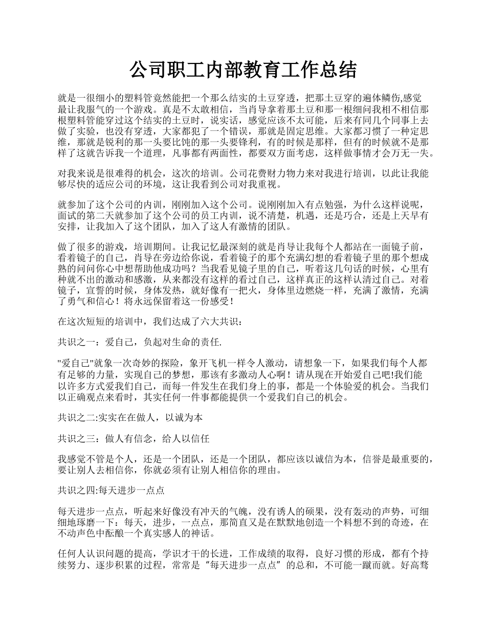 公司职工内部教育工作总结.docx_第1页