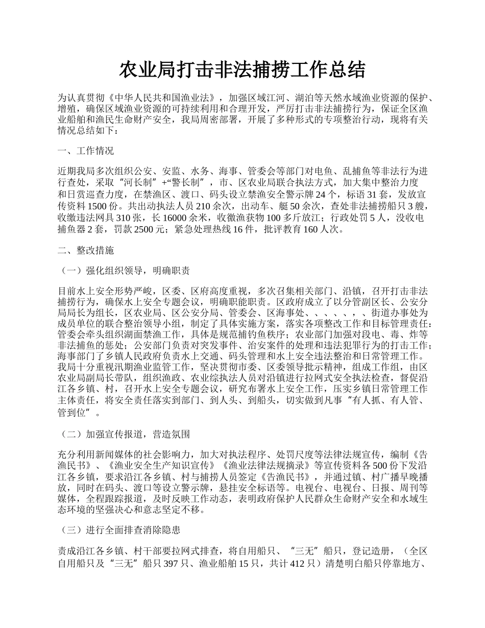 农业局打击非法捕捞工作总结.docx_第1页