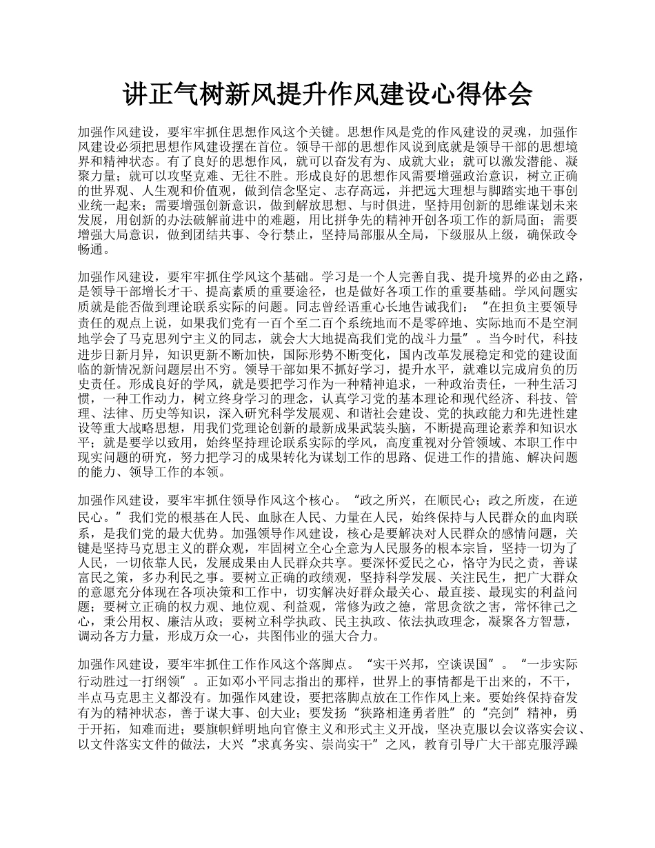 讲正气树新风提升作风建设心得体会.docx_第1页