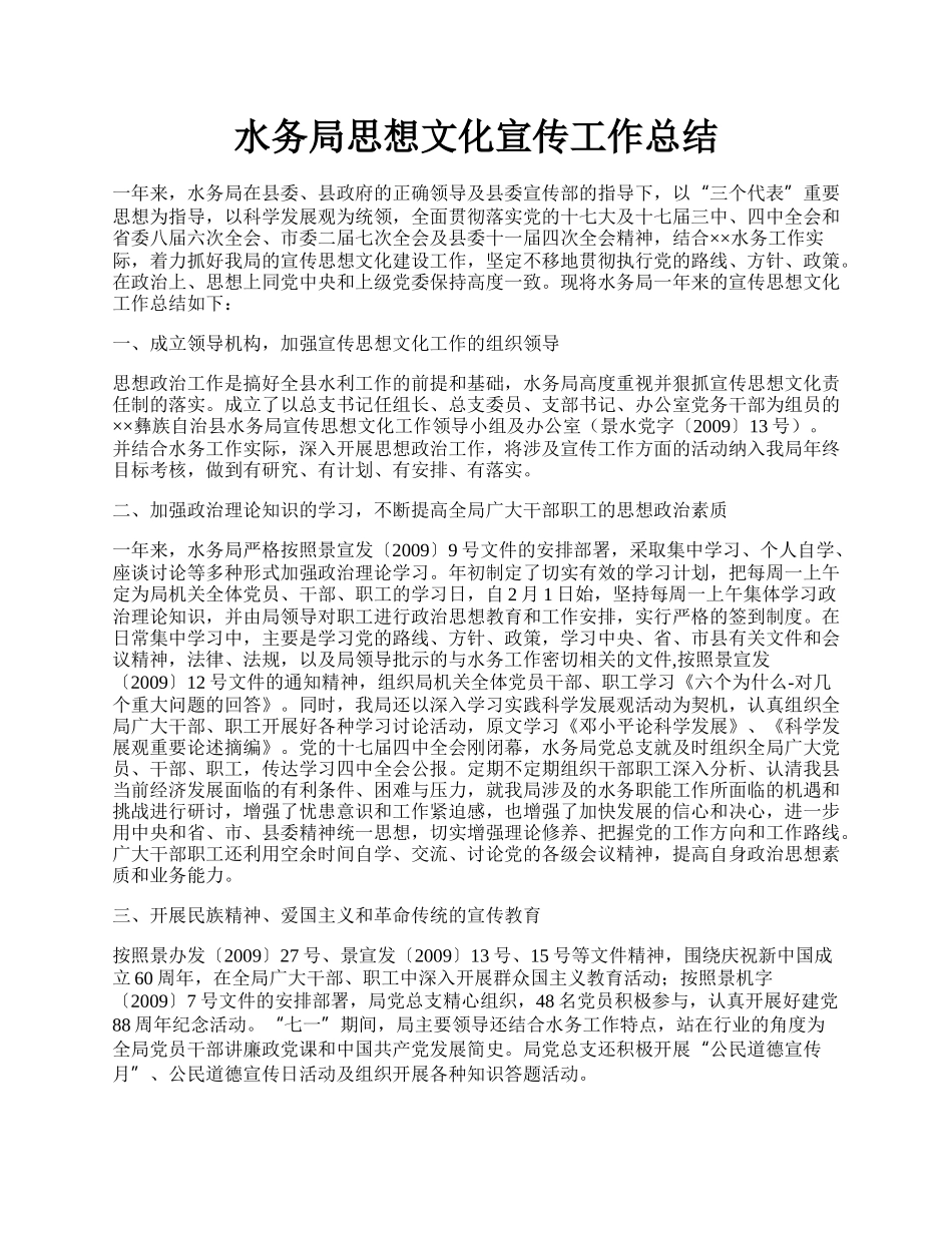 水务局思想文化宣传工作总结.docx_第1页