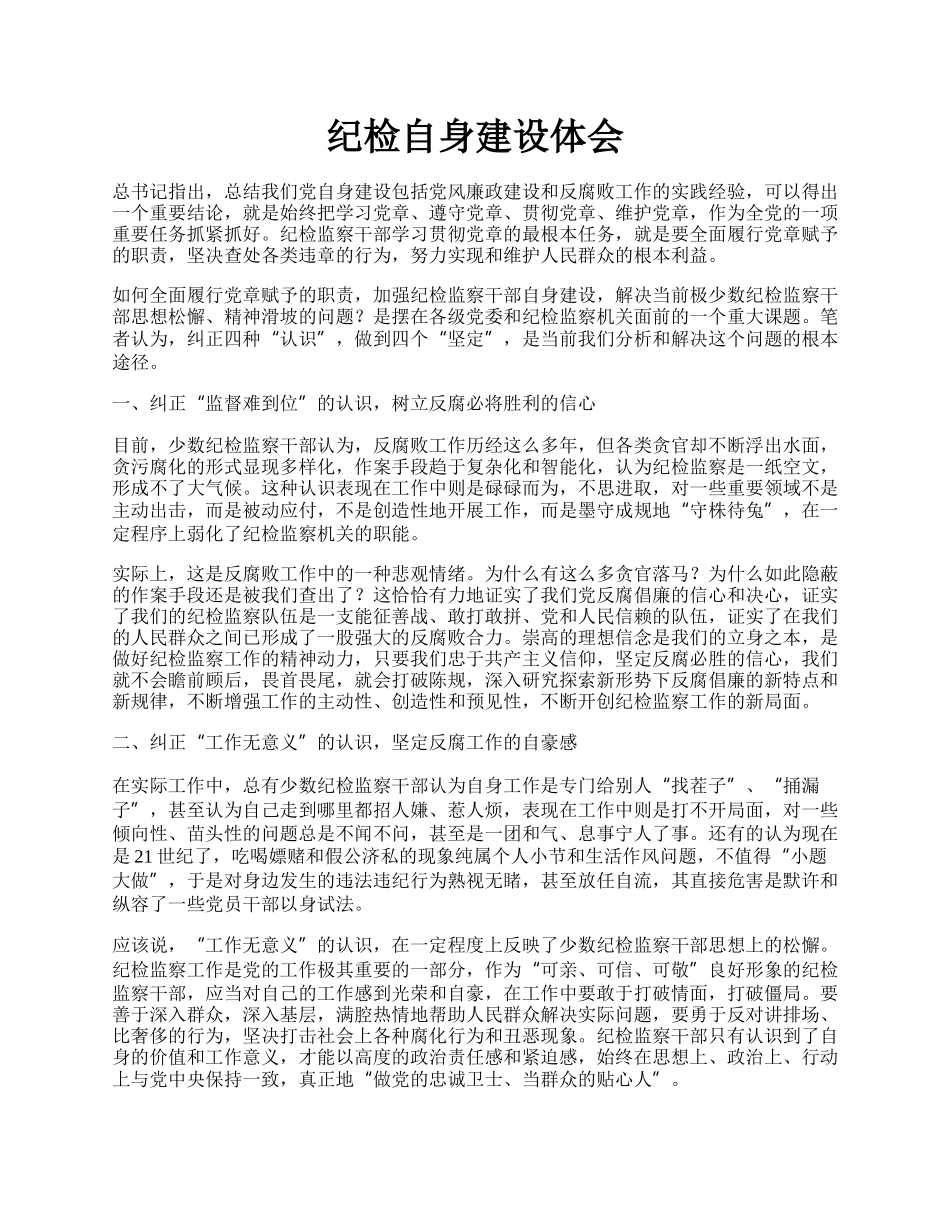 纪检自身建设体会.docx_第1页