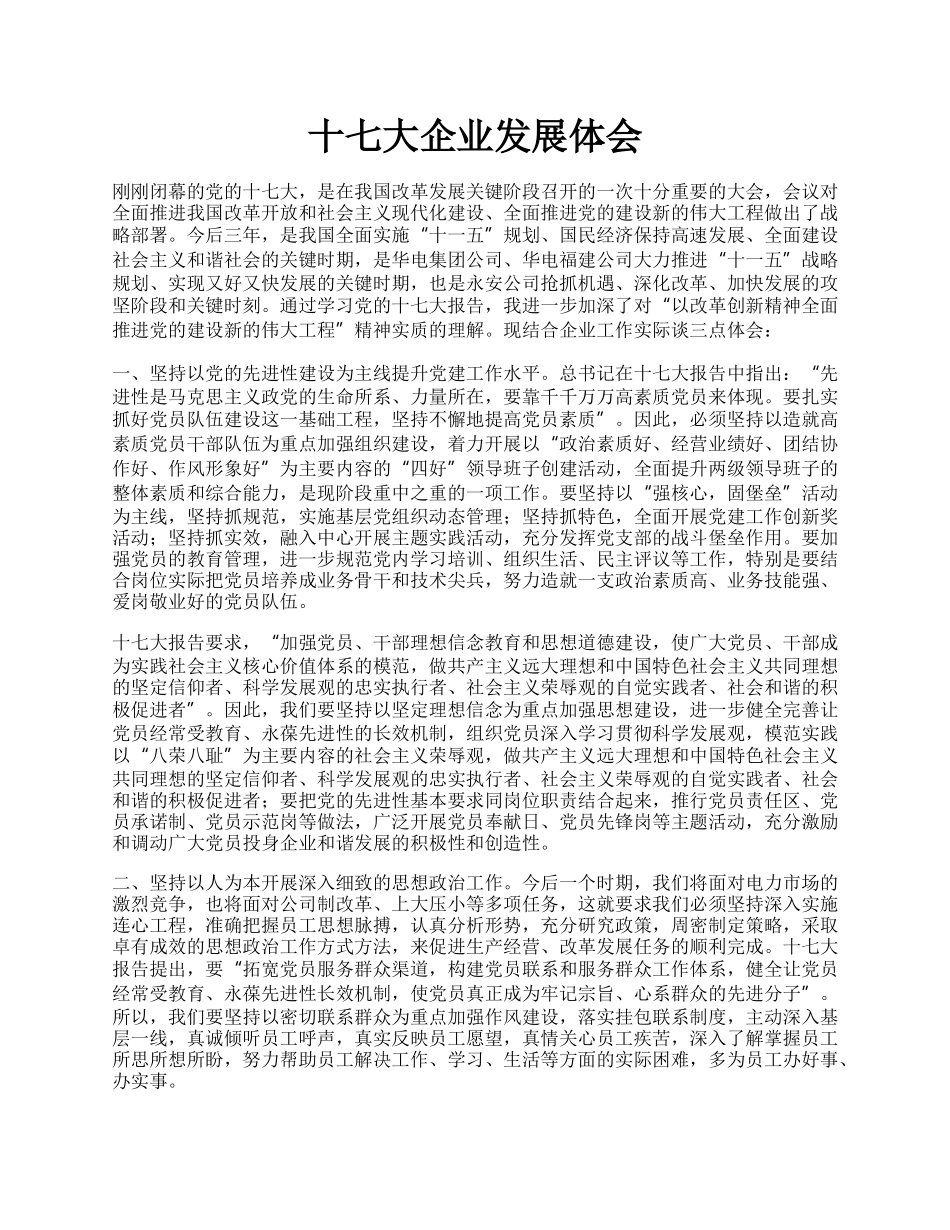 十七大企业发展体会.docx_第1页