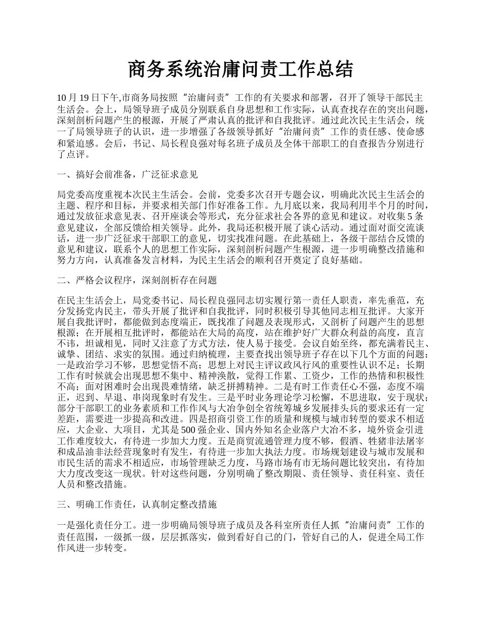 商务系统治庸问责工作总结.docx_第1页