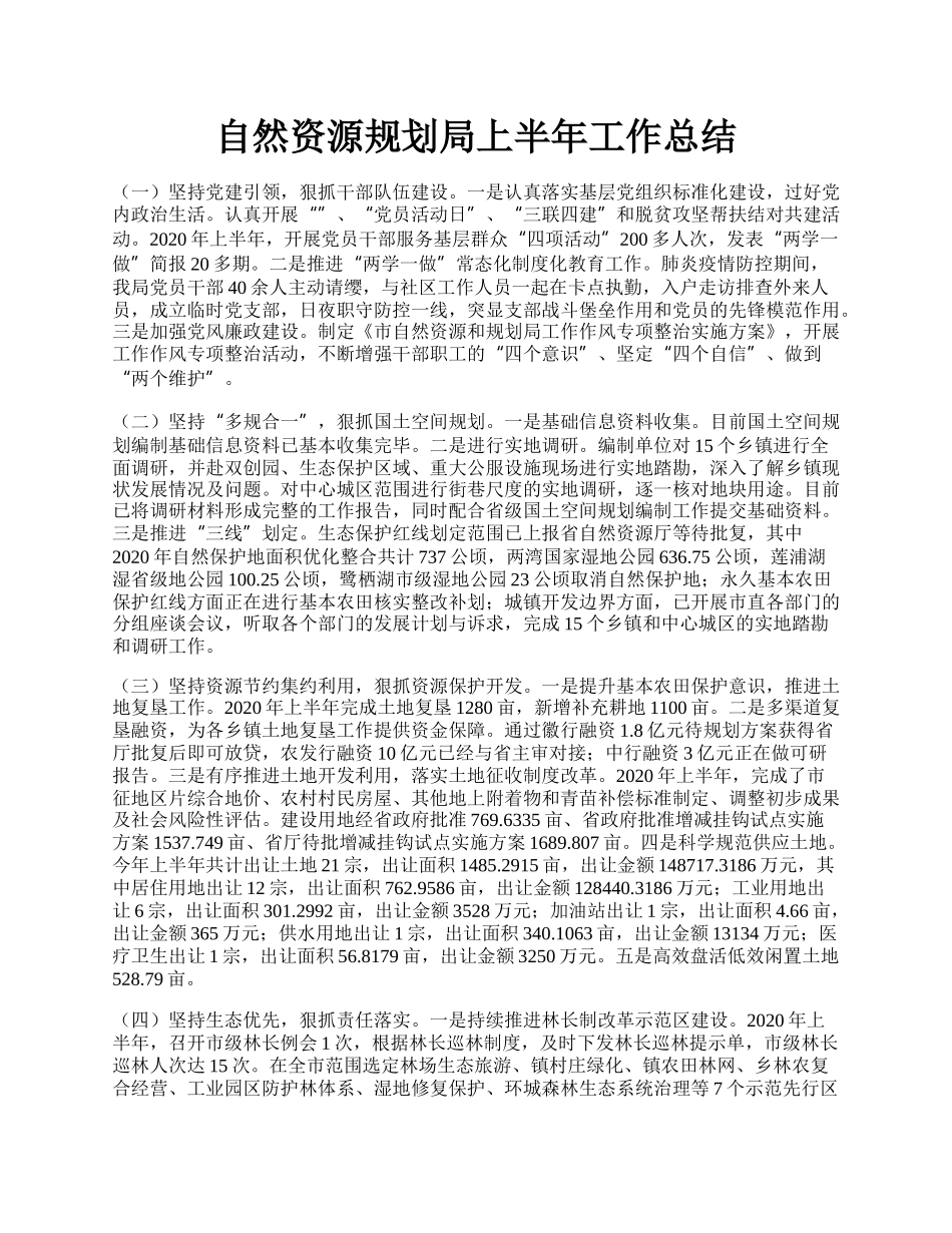 自然资源规划局上半年工作总结.docx_第1页