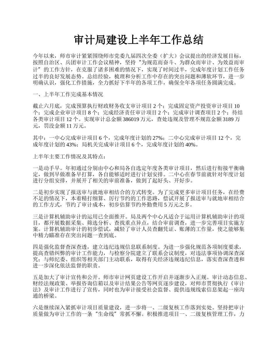 审计局建设上半年工作总结.docx_第1页