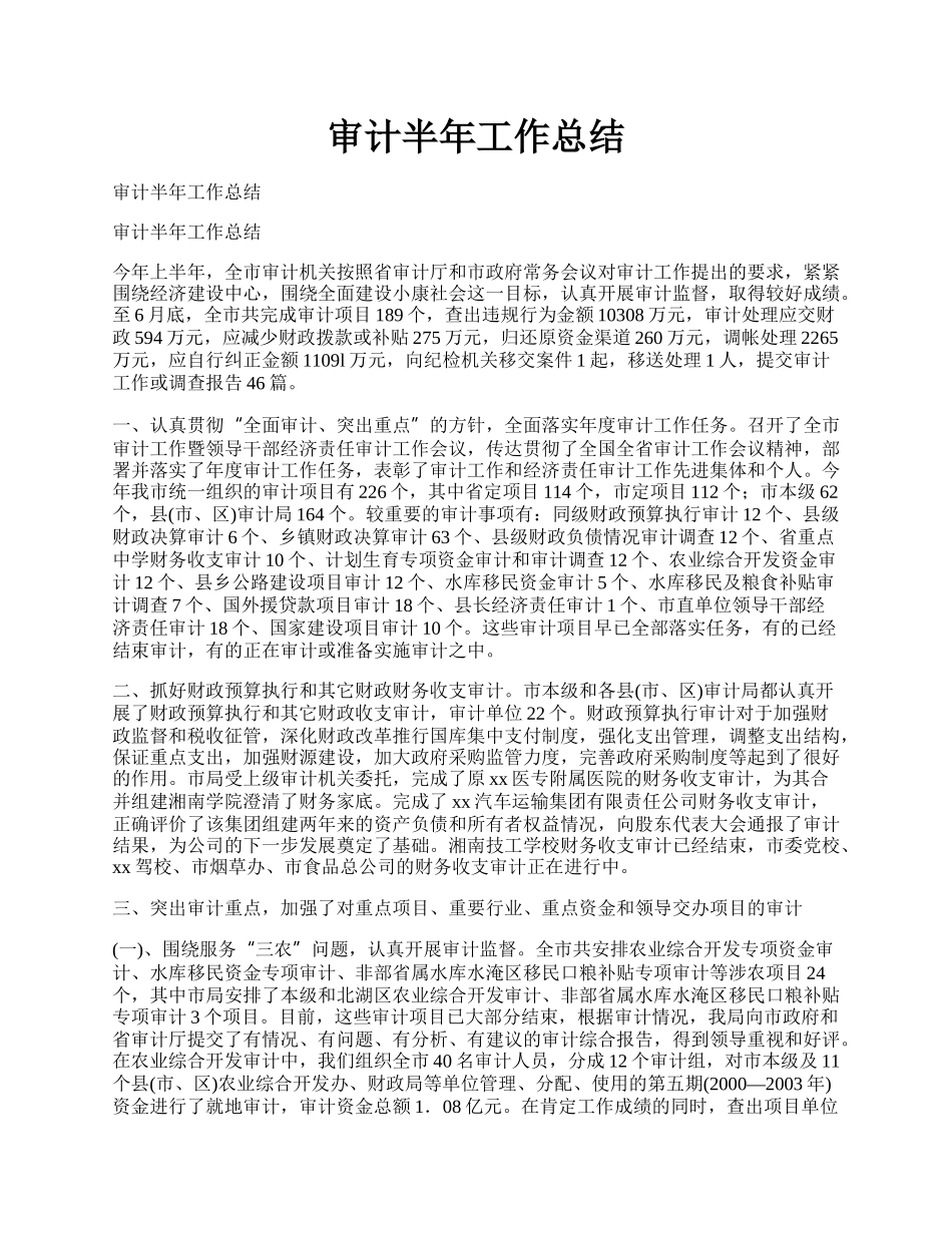 审计半年工作总结.docx_第1页