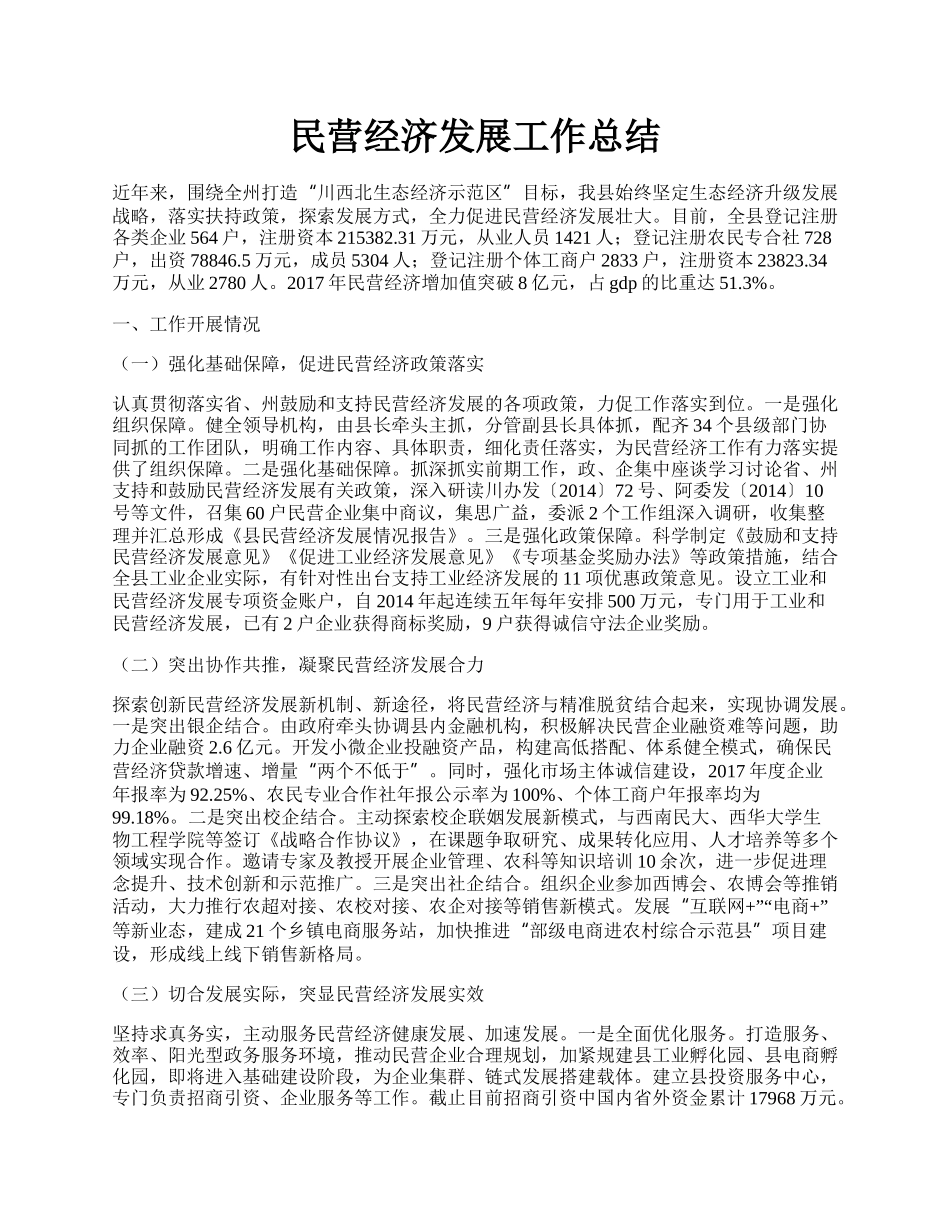 民营经济发展工作总结.docx_第1页