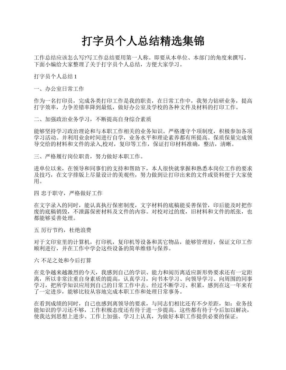 打字员个人总结精选集锦.docx_第1页