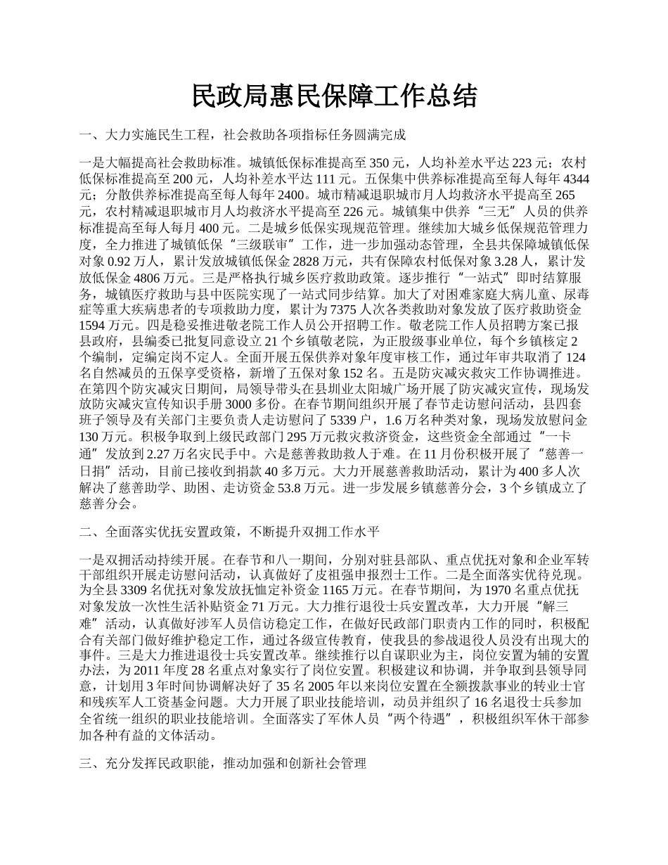 民政局惠民保障工作总结.docx_第1页