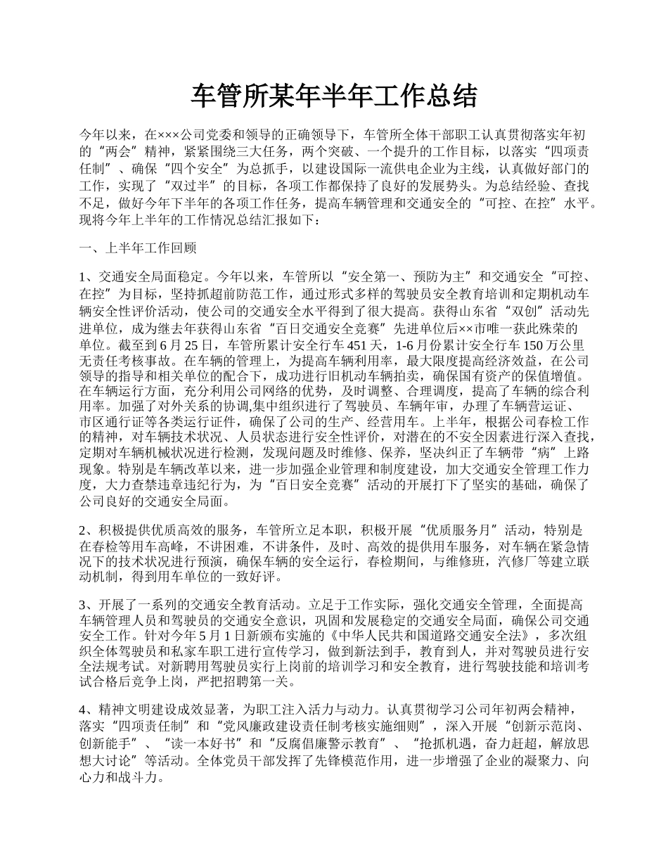 车管所某年半年工作总结.docx_第1页