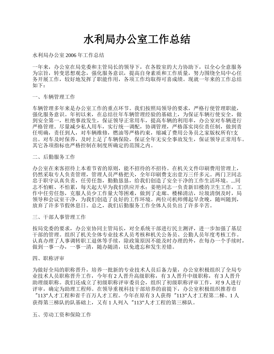 水利局办公室工作总结.docx_第1页