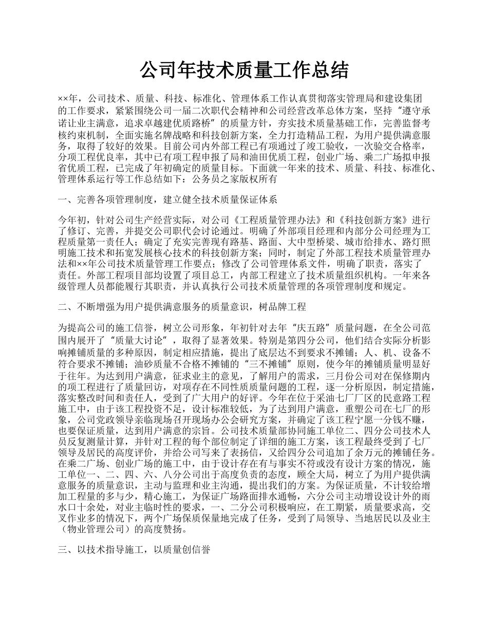 公司年技术质量工作总结.docx_第1页