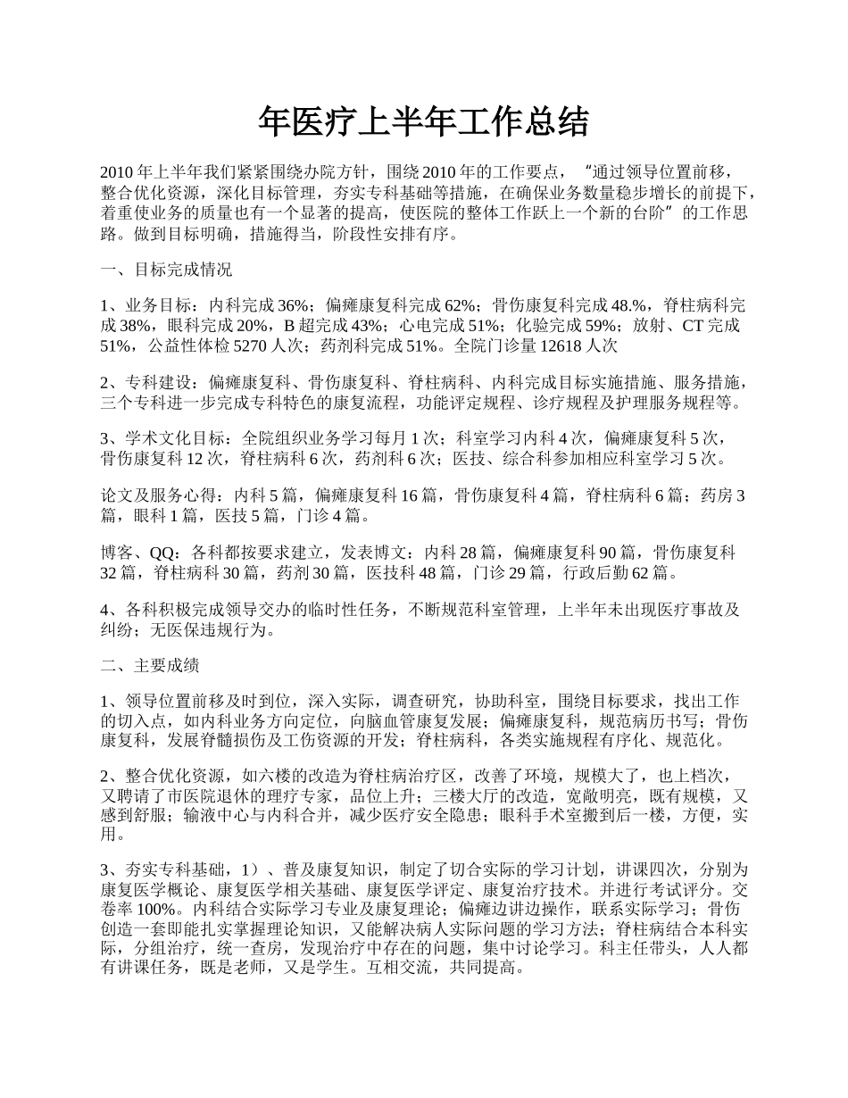 年医疗上半年工作总结.docx_第1页