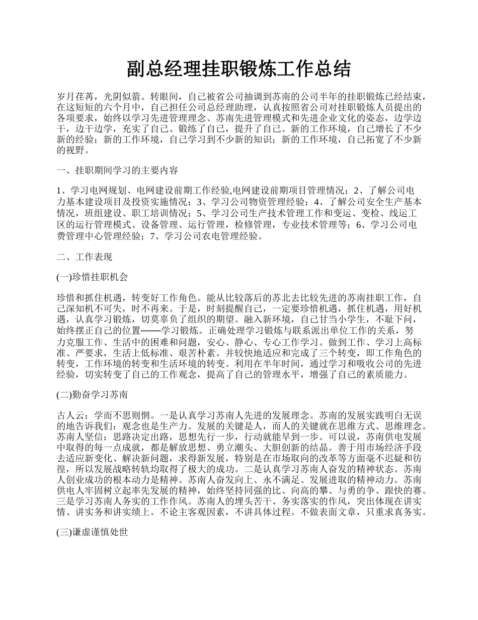 副总经理挂职锻炼工作总结.docx_第1页