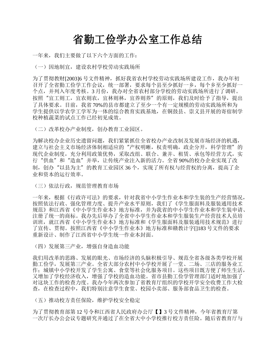 省勤工俭学办公室工作总结.docx_第1页