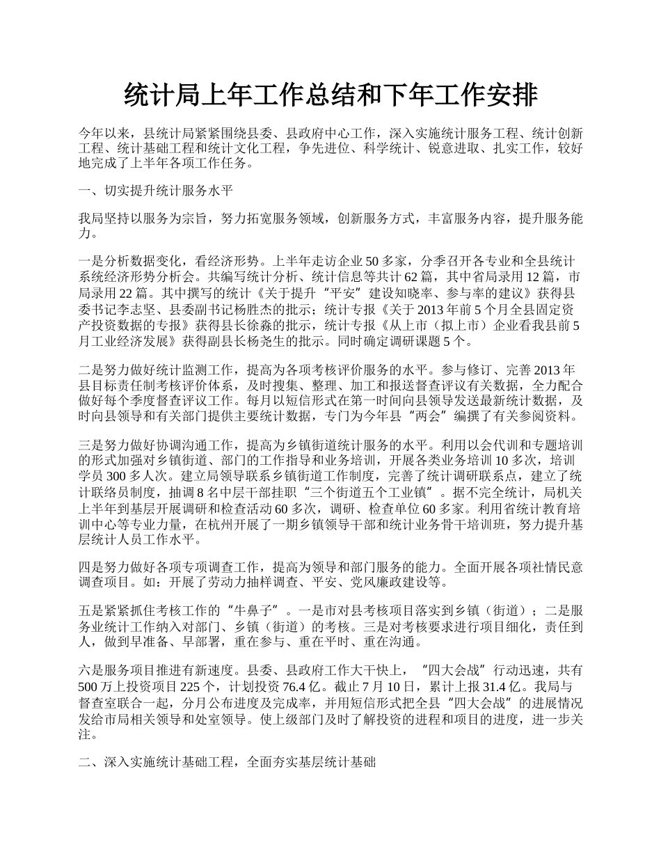 统计局上年工作总结和下年工作安排.docx_第1页