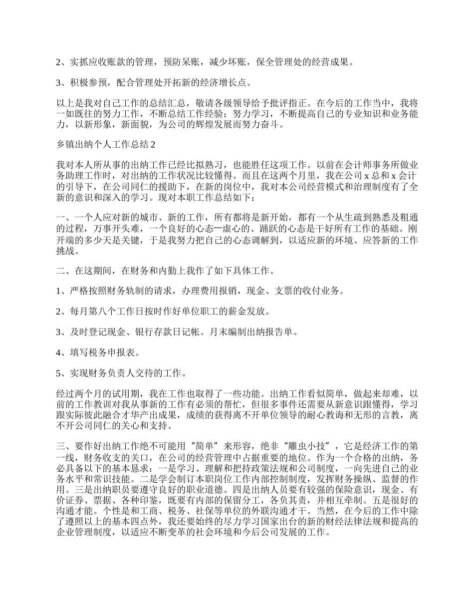 乡镇出纳个人工作总结5篇.docx_第2页