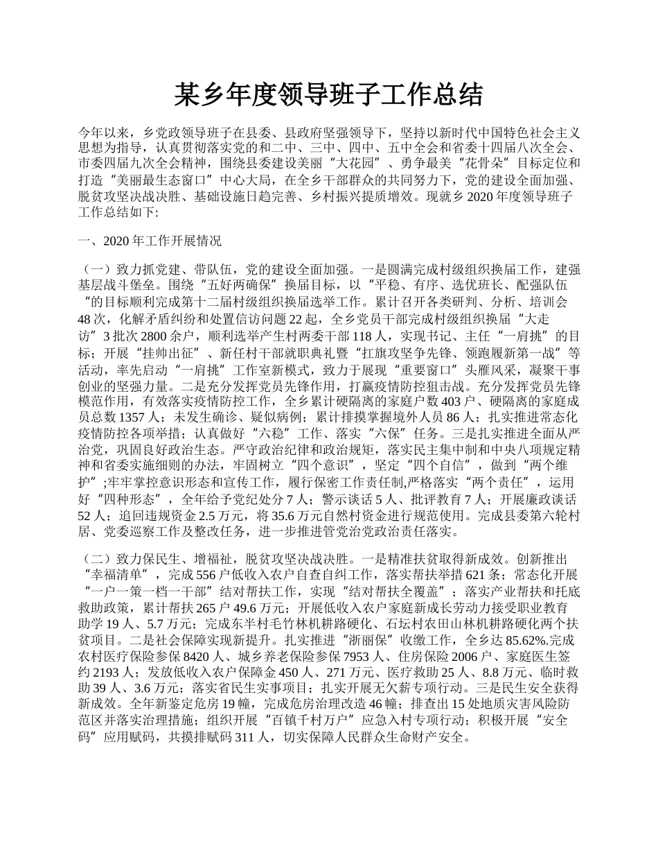 某乡年度领导班子工作总结.docx_第1页