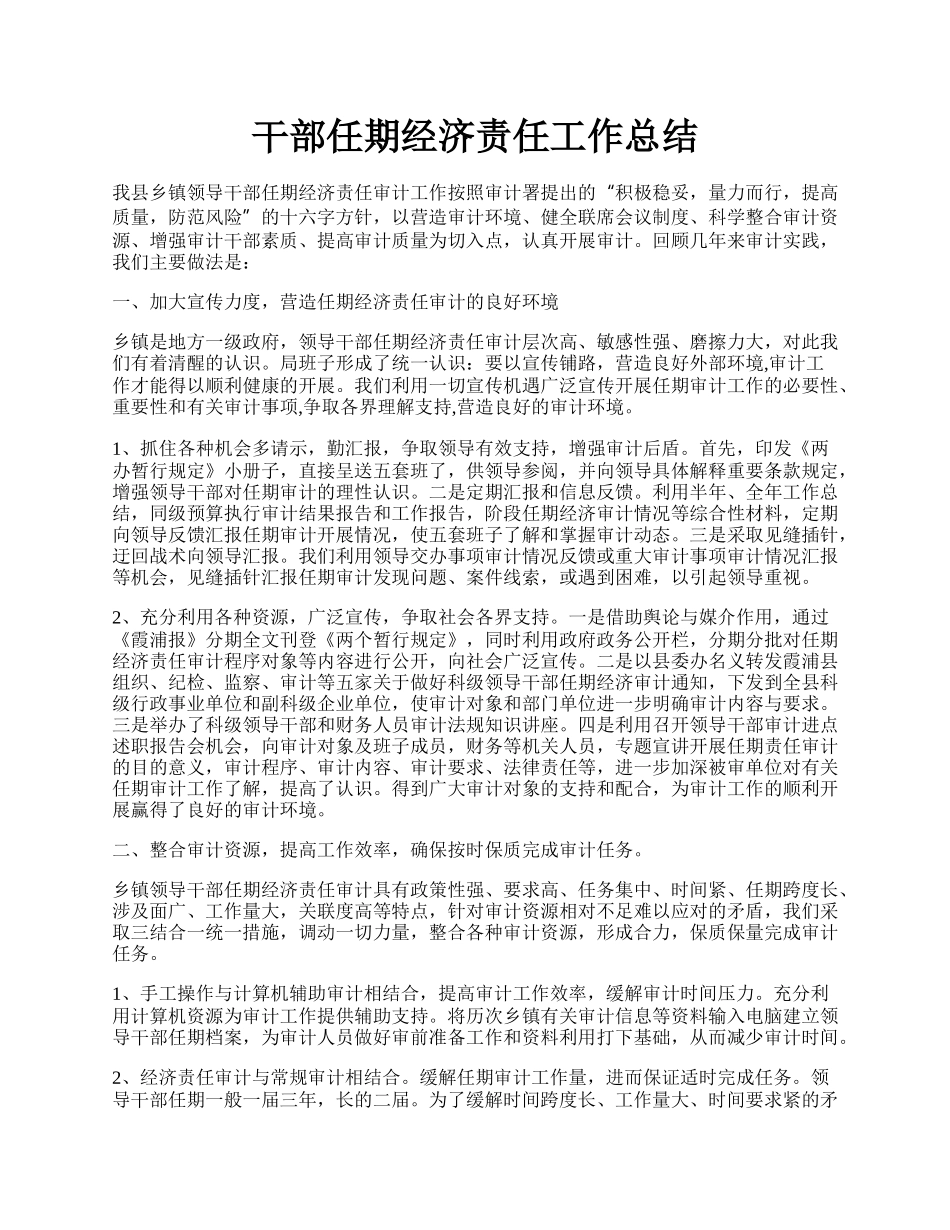 干部任期经济责任工作总结.docx_第1页