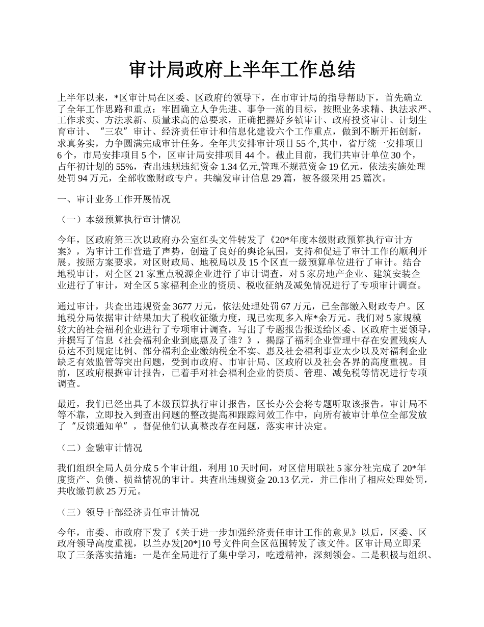 审计局政府上半年工作总结.docx_第1页