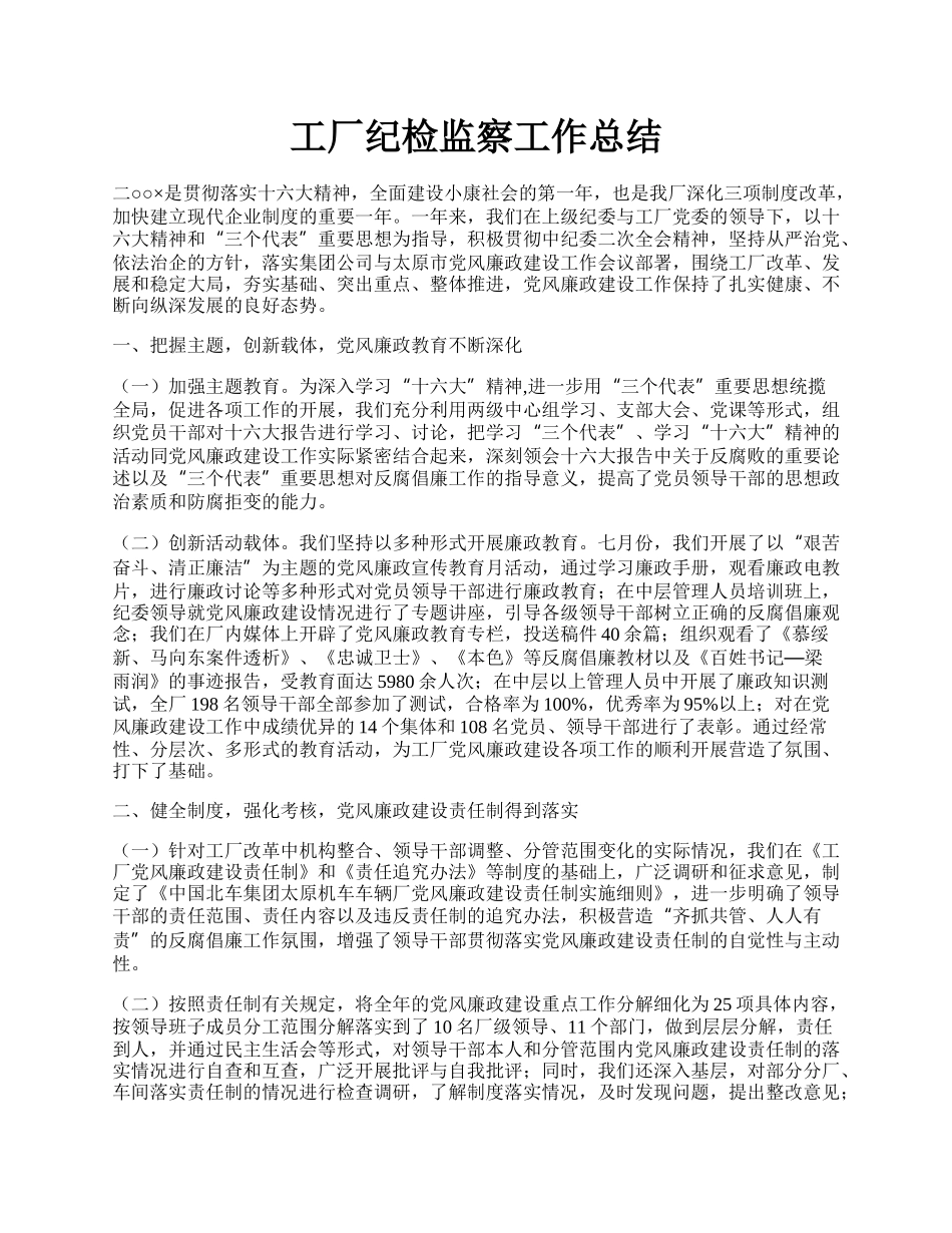 工厂纪检监察工作总结.docx_第1页