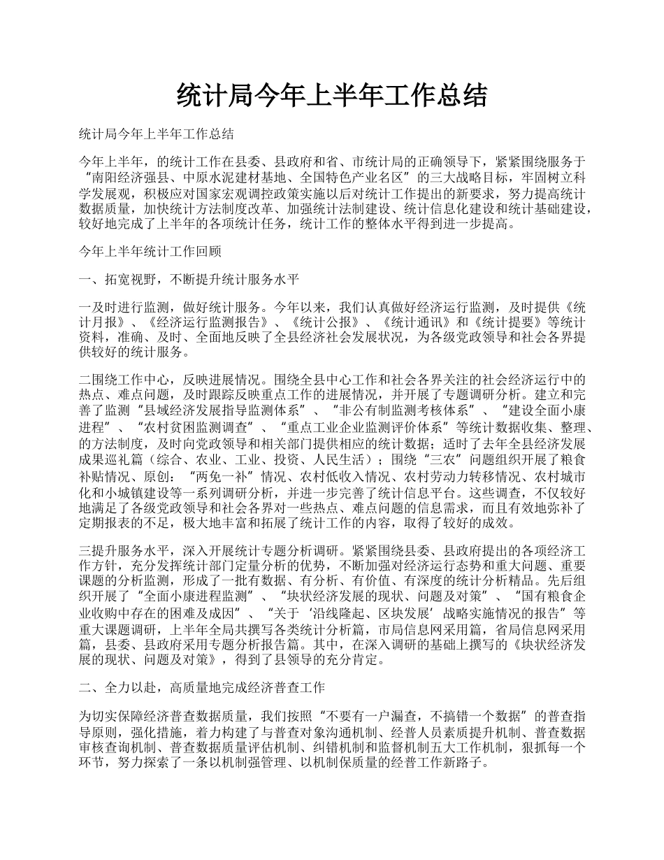 统计局今年上半年工作总结.docx_第1页