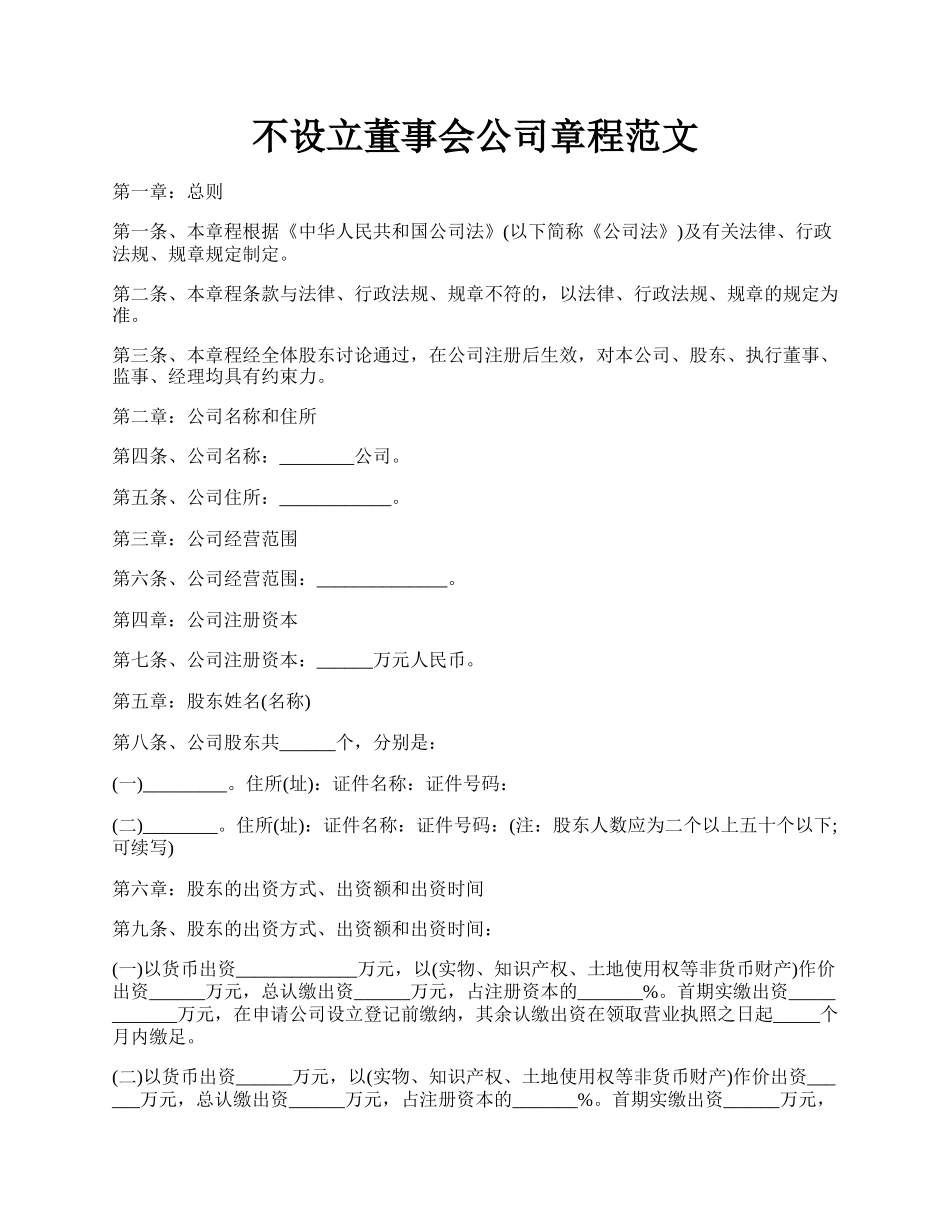 不设立董事会公司章程范文.docx_第1页