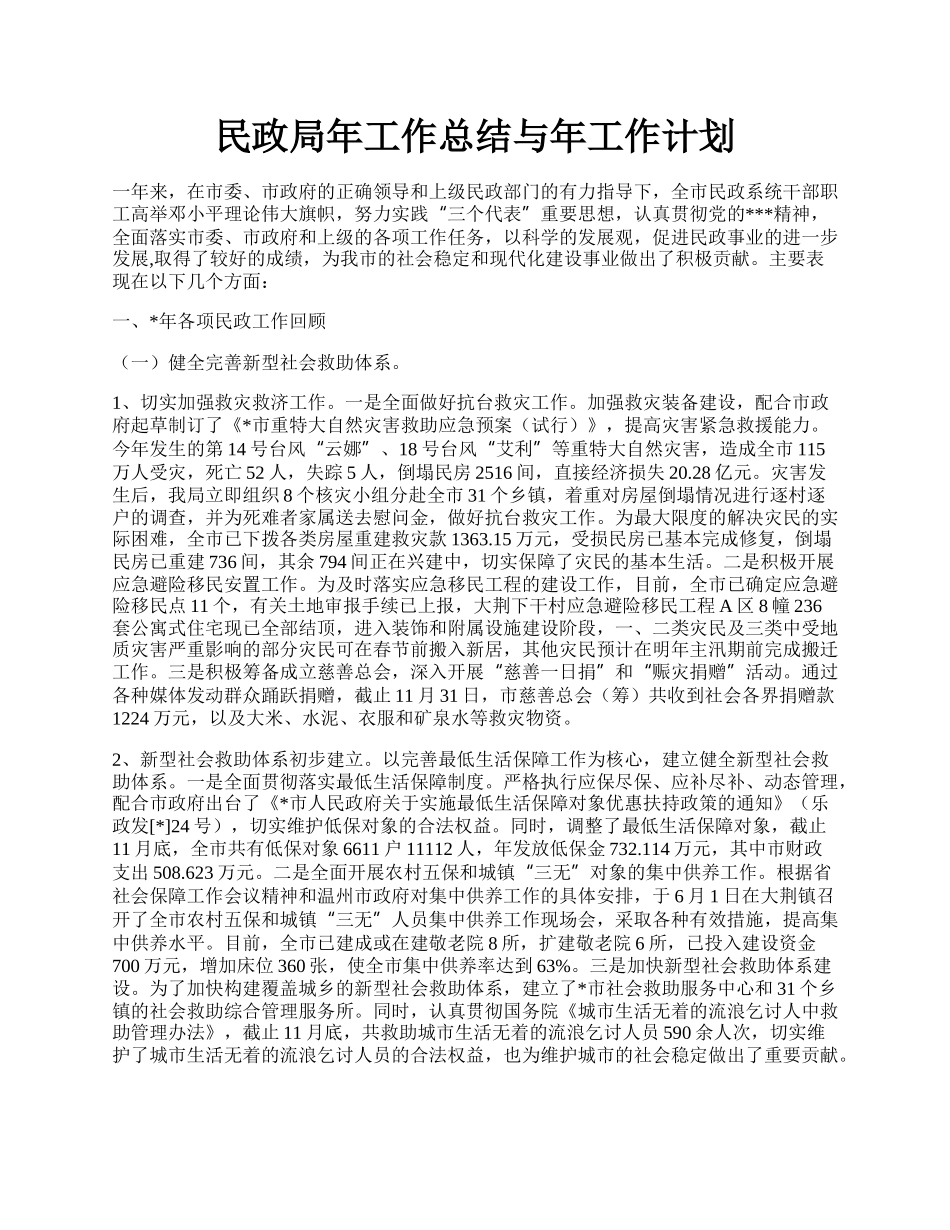 民政局年工作总结与年工作计划.docx_第1页