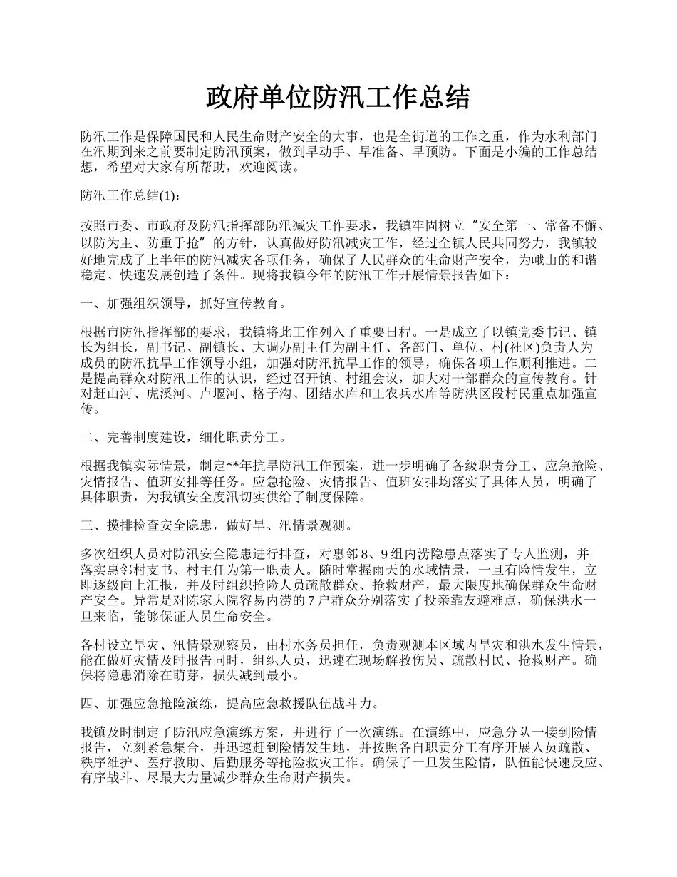 政府单位防汛工作总结.docx_第1页