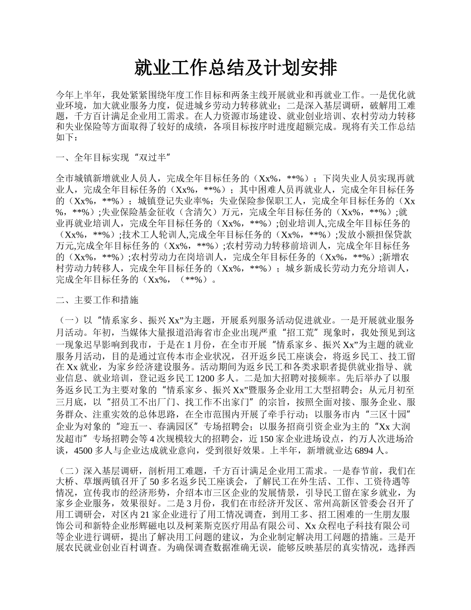 就业工作总结及计划安排.docx_第1页