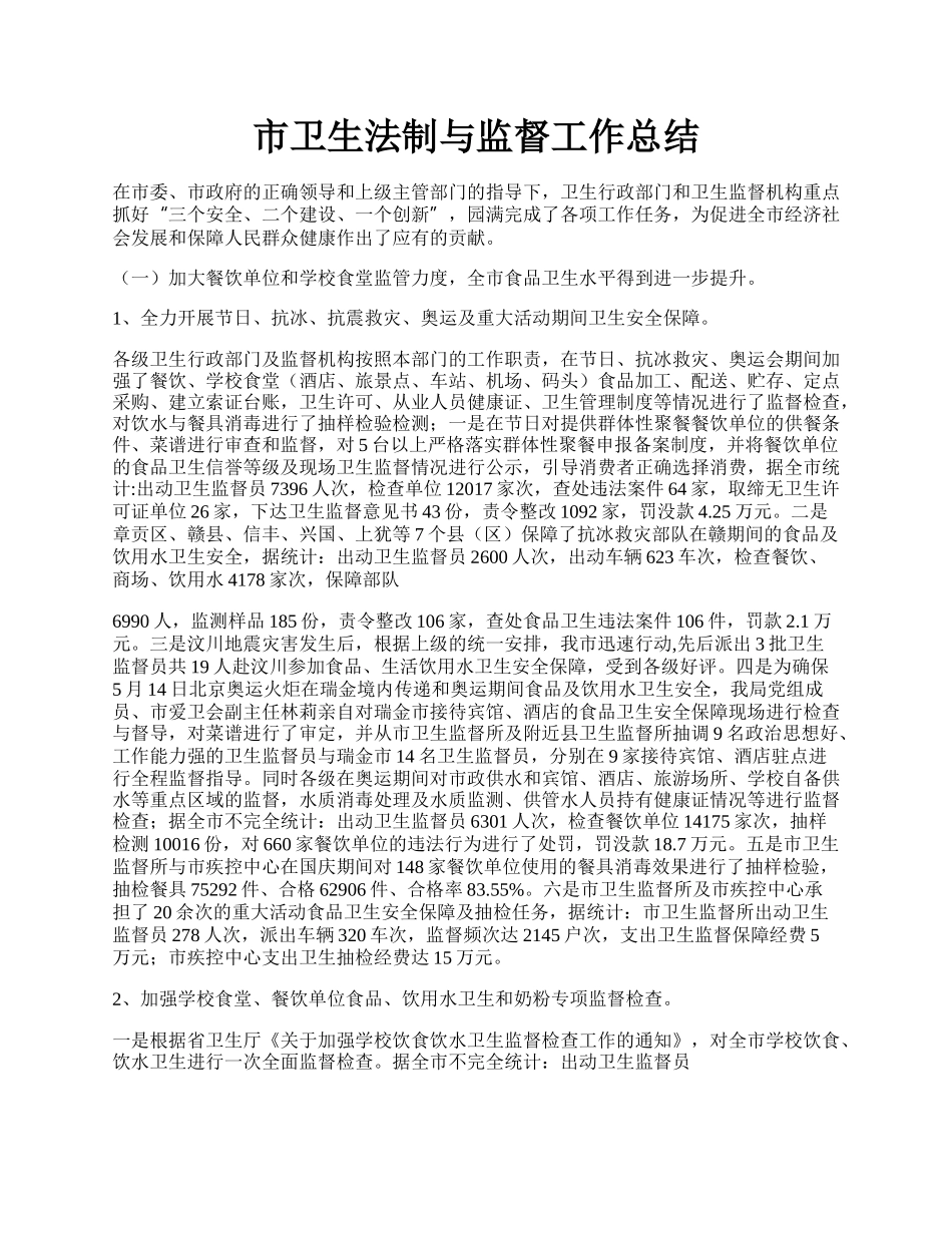 市卫生法制与监督工作总结.docx_第1页