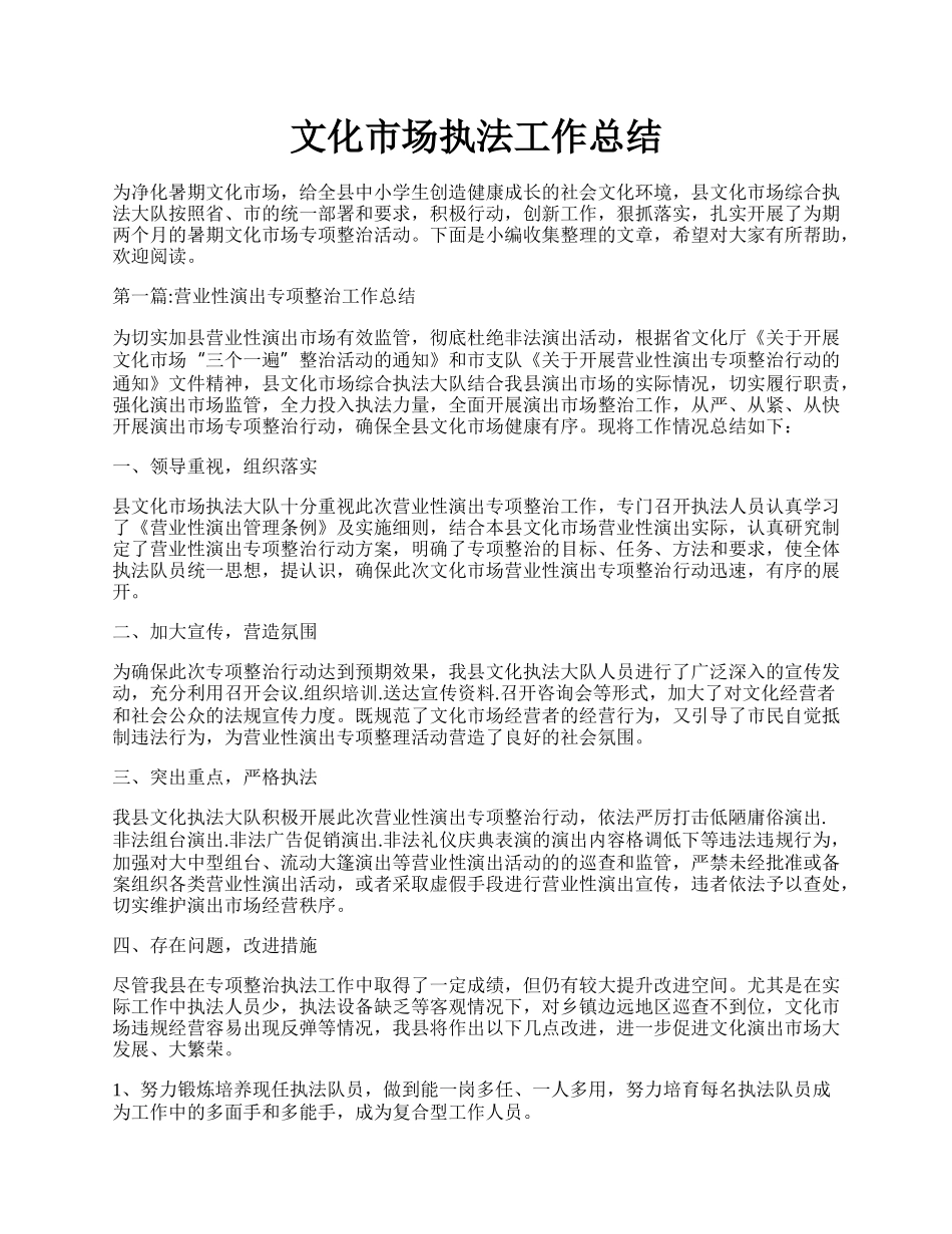 文化市场执法工作总结.docx_第1页
